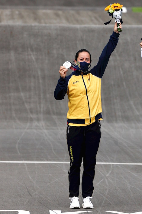 Mariana Pajón durante la premiación.