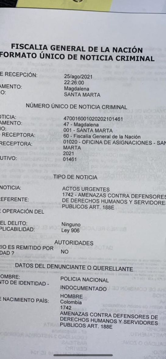 La denuncia fue radicada el 25 de agosto a las 10 de la noche, cuando ya se había hecho público el escándalo y no cuando recibieron la supuesta alerta.