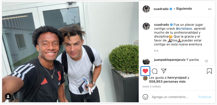 Instagram Cuadrado En su cuenta de Instagram, Juan Guillermo Cuadrado se despidió de Cristiano Ronaldo.