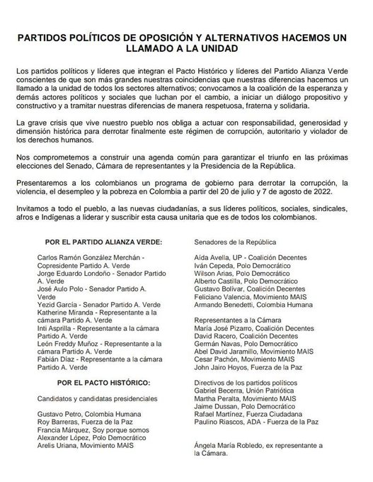 Este fue el comunicado publicado por el senador Gustavo Petro en su cuenta de Twitter.