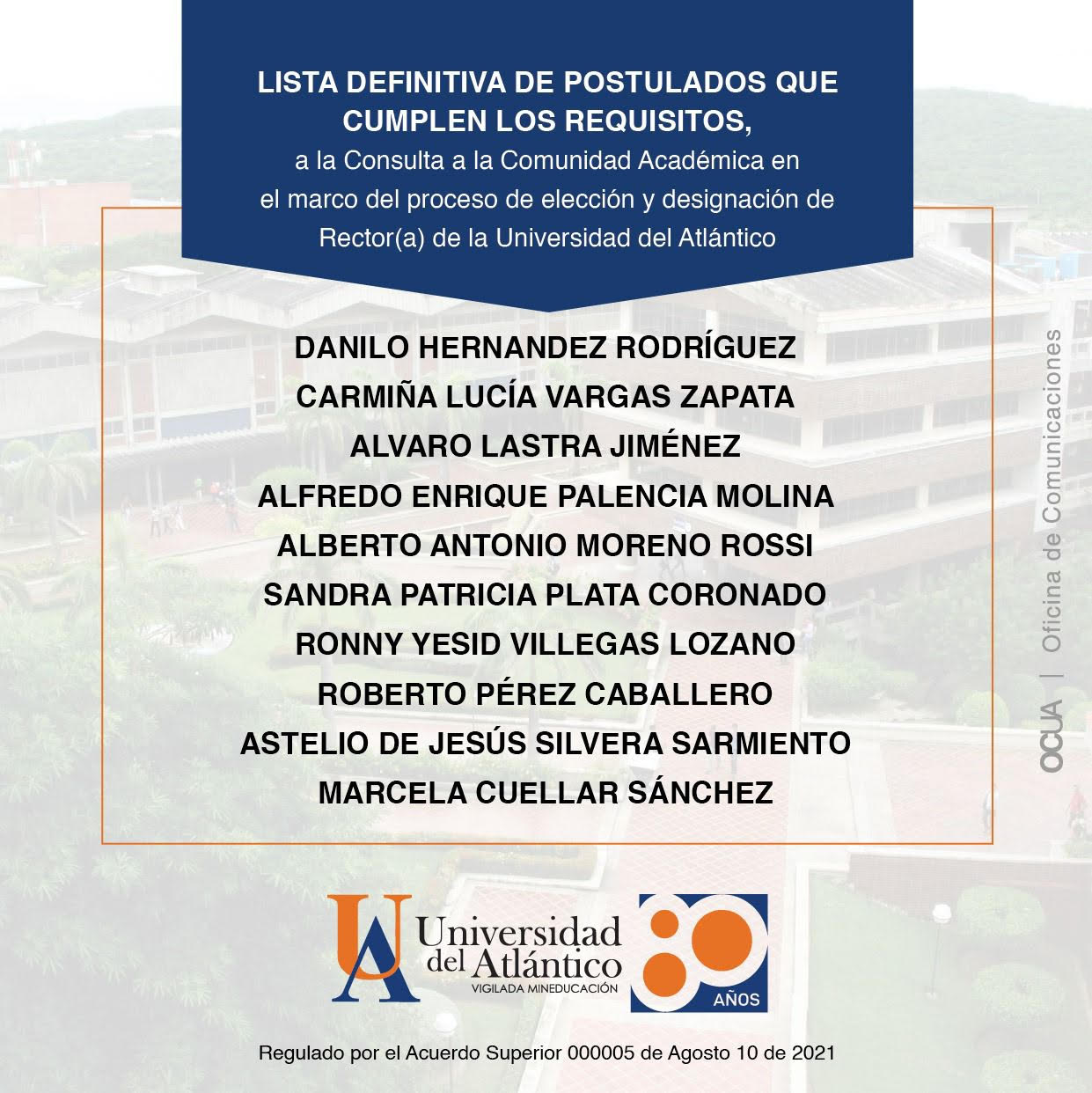 Postulados elegibles a rectoría de UniAtlántico.