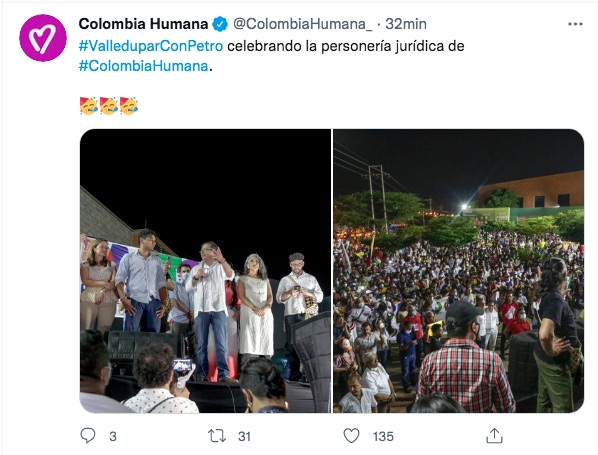 Gustavo Petro celebrando la decisión esta noche en Valledupar.