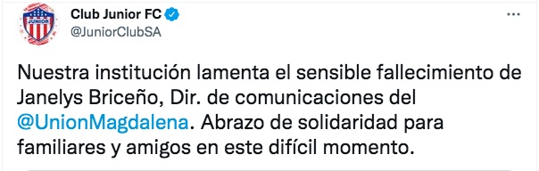 Las condolencias del Junior.