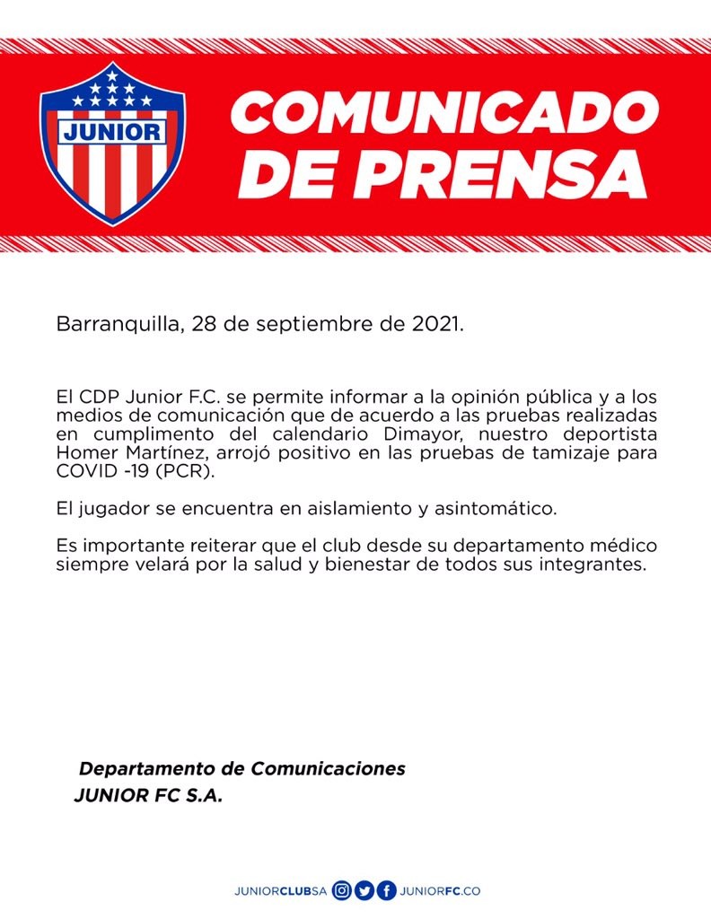 Comunicado de Junior. 