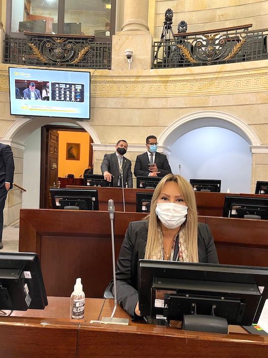 En su curul en el Senado de la República.