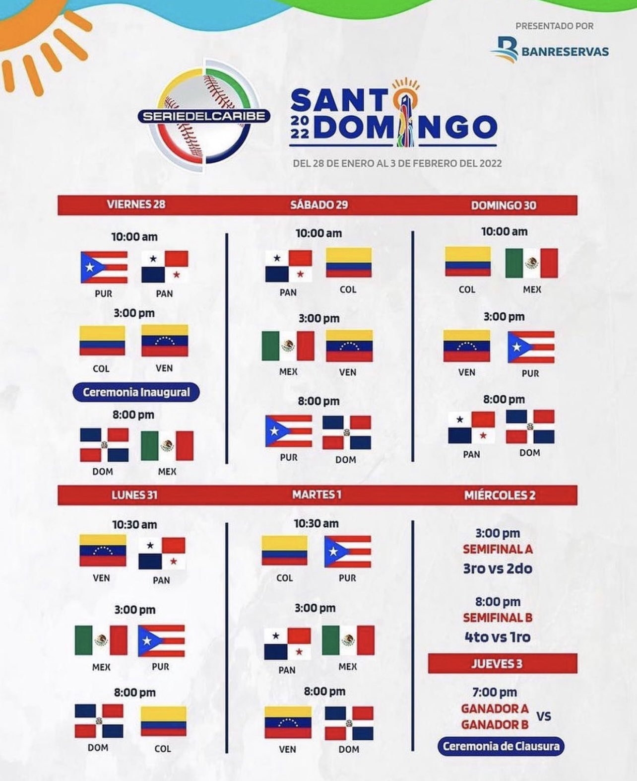 Calendario de la Serie del Caribe. 