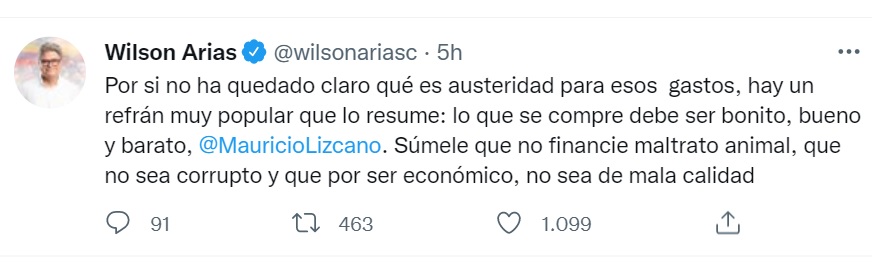 El trino del senador Wilson Arias