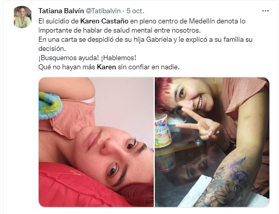 Uno de los trinos sobre la muerte de Karen Castaño.