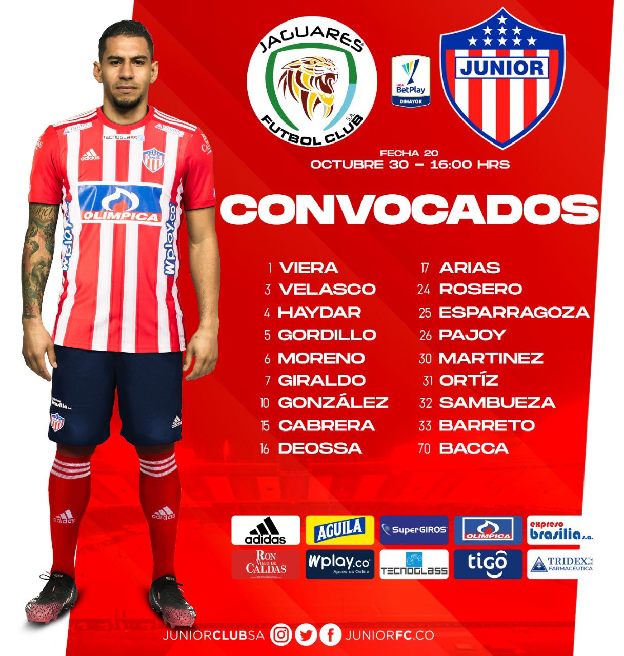 Junior Club SA. Convocados de Junior.