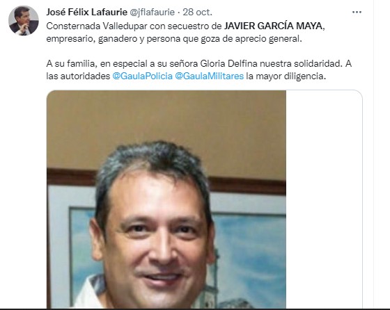 El trino del presidente de Fedegan, José Félix Lafaurie.