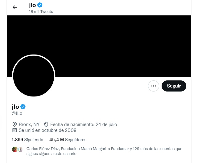 Así apareció este miércoles el perfil de Jenifer López en redes sociales