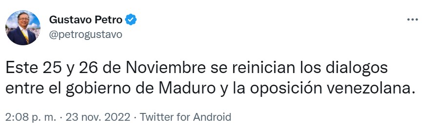 Tweet de Gustavo Petro