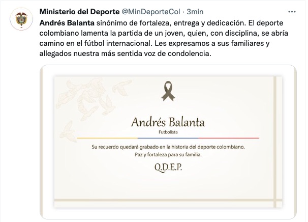 Mensaje del Ministerio del Deporte.