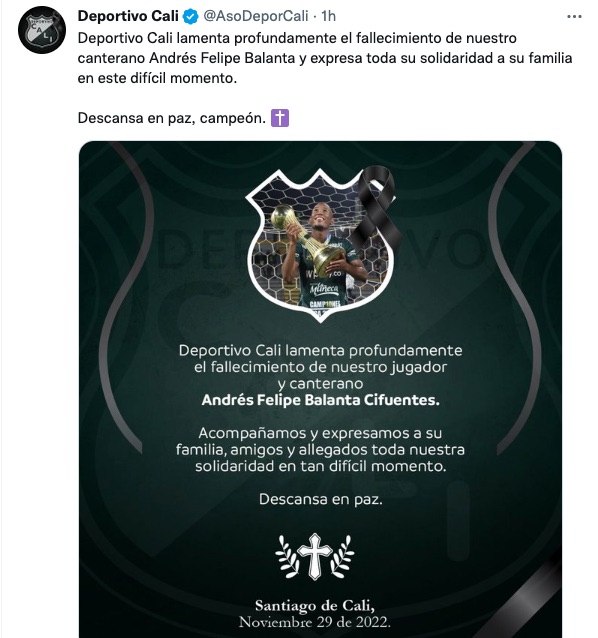 Mensaje del Deportivo Cali.