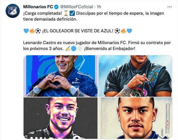 Anuncio oficial de Millonarios.