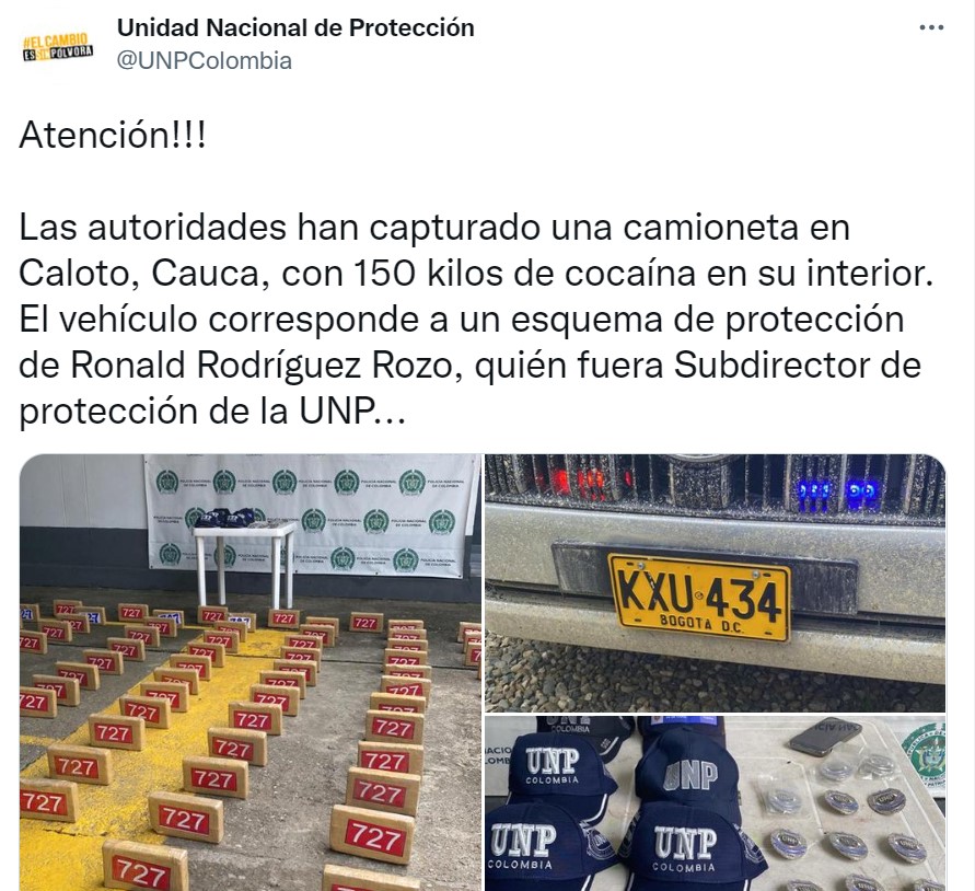 Tweet de la Unidad Nacional de Protección.