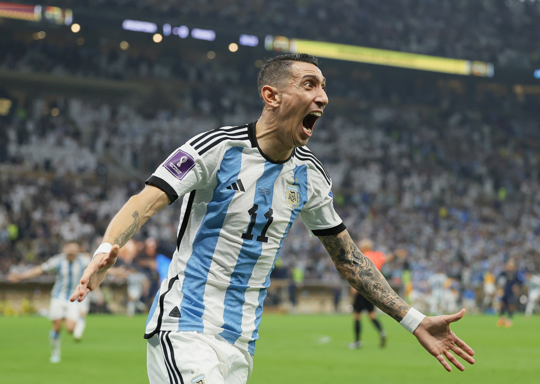 Ángel Di María celebra su gol ante Francia.