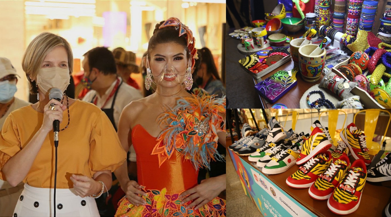 La gerente del Carnaval, Sandra Gómez Molina, y la reina del Carnaval 2022, Valeria Charris, en el lanzamiento de la iniciativa lanzó la iniciativa #ValeEmprender. 