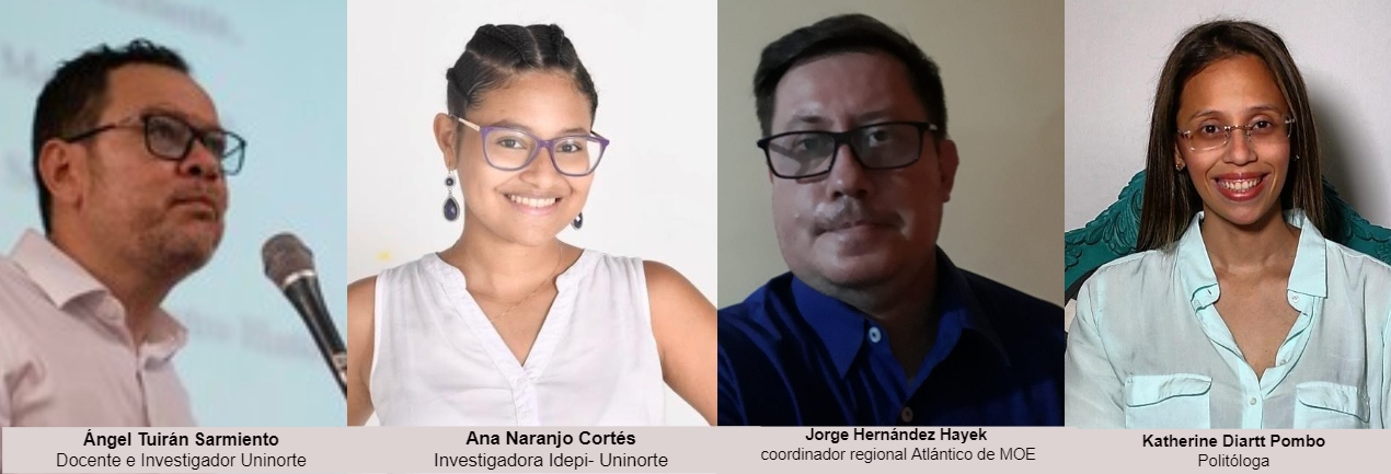 Cortesía Los analistas del estudio denominado “Factores de riesgo electoral Barranquilla elecciones 2022”, el coordinador de la MOE en Atlántico y la politólogoa Katty Diartt.