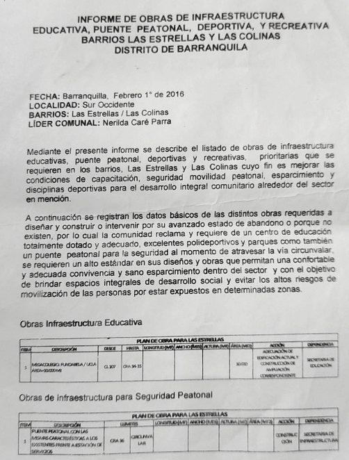 Documento entregado a la comunidad en 2016.