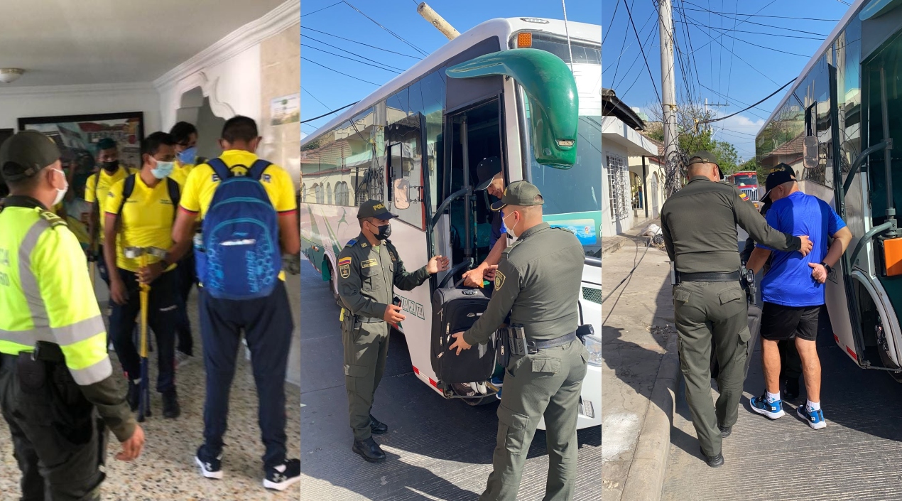 Los ecuatorianos recibiendo acompañamiento por parte de la Policía tras el accidente. 