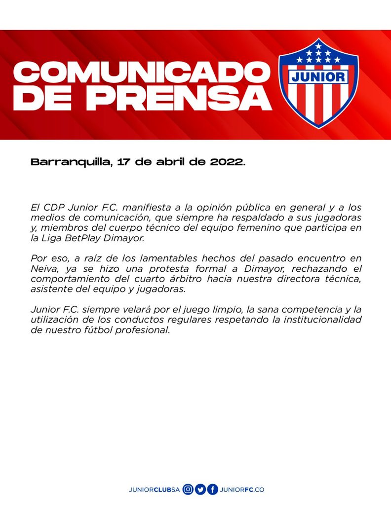 Comunicado de Junior. 