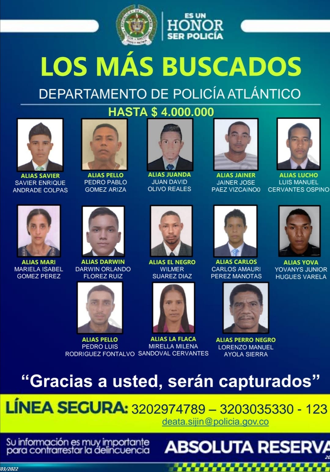 El cartel de los más buscados.