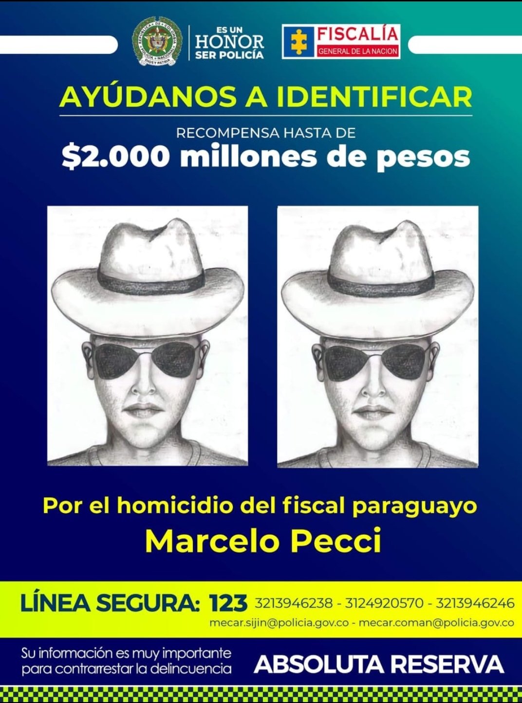 El retrato hablado del presunto sicario del fiscal antidrogas.