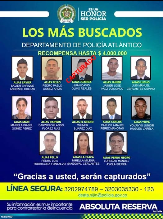 Cartel de los más buscados donde figuraba alias 'Juanda'.