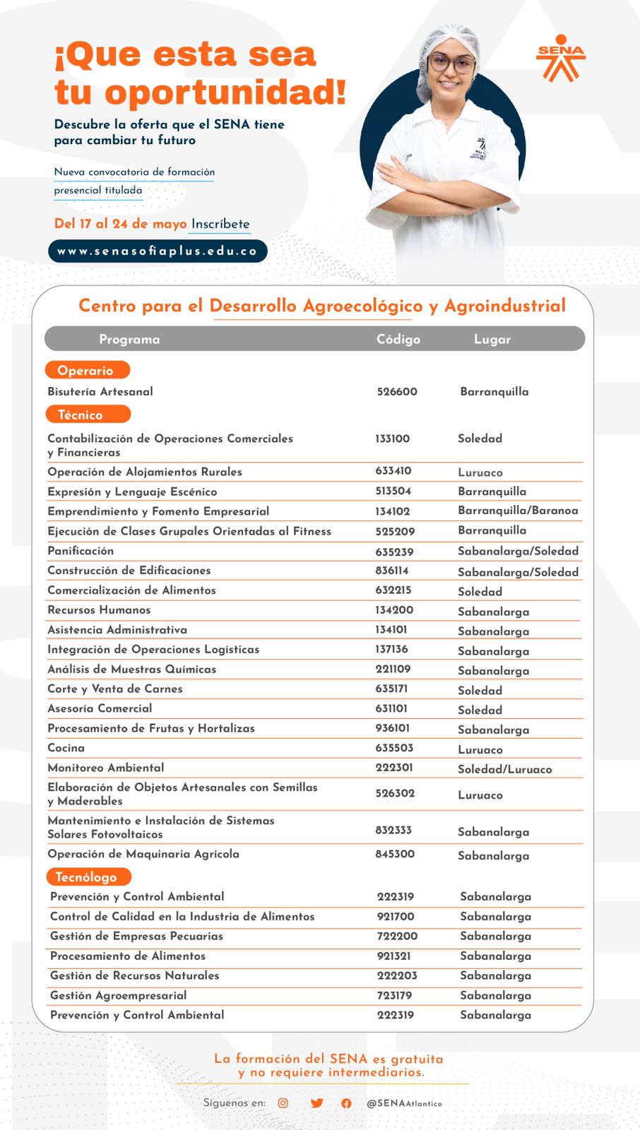 Carreras del Centro de desarrollo agroecológico y agroindustrial.