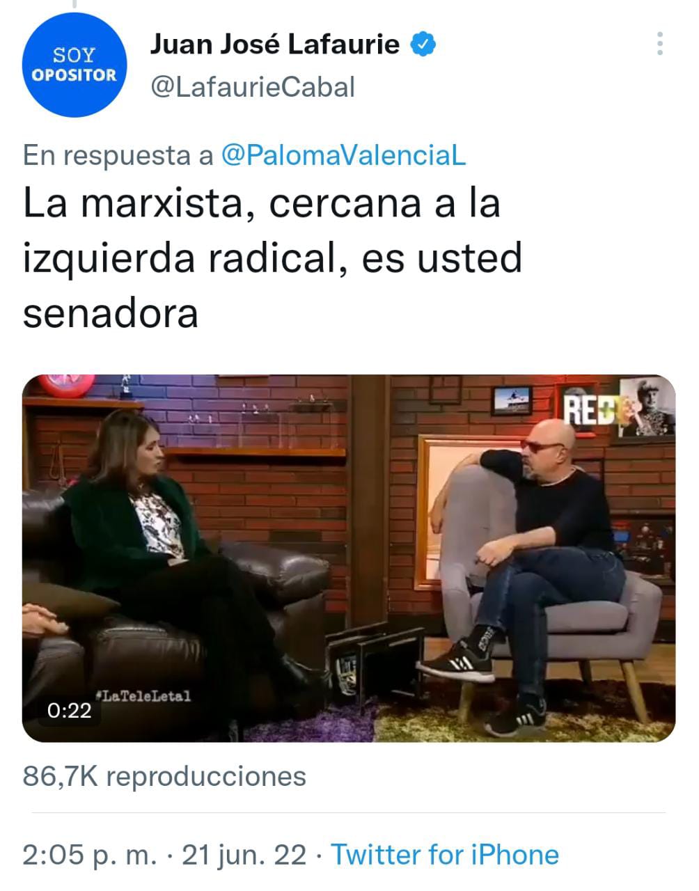 Captura de Twitter. Trino 2 de Juan José Lafaurie.