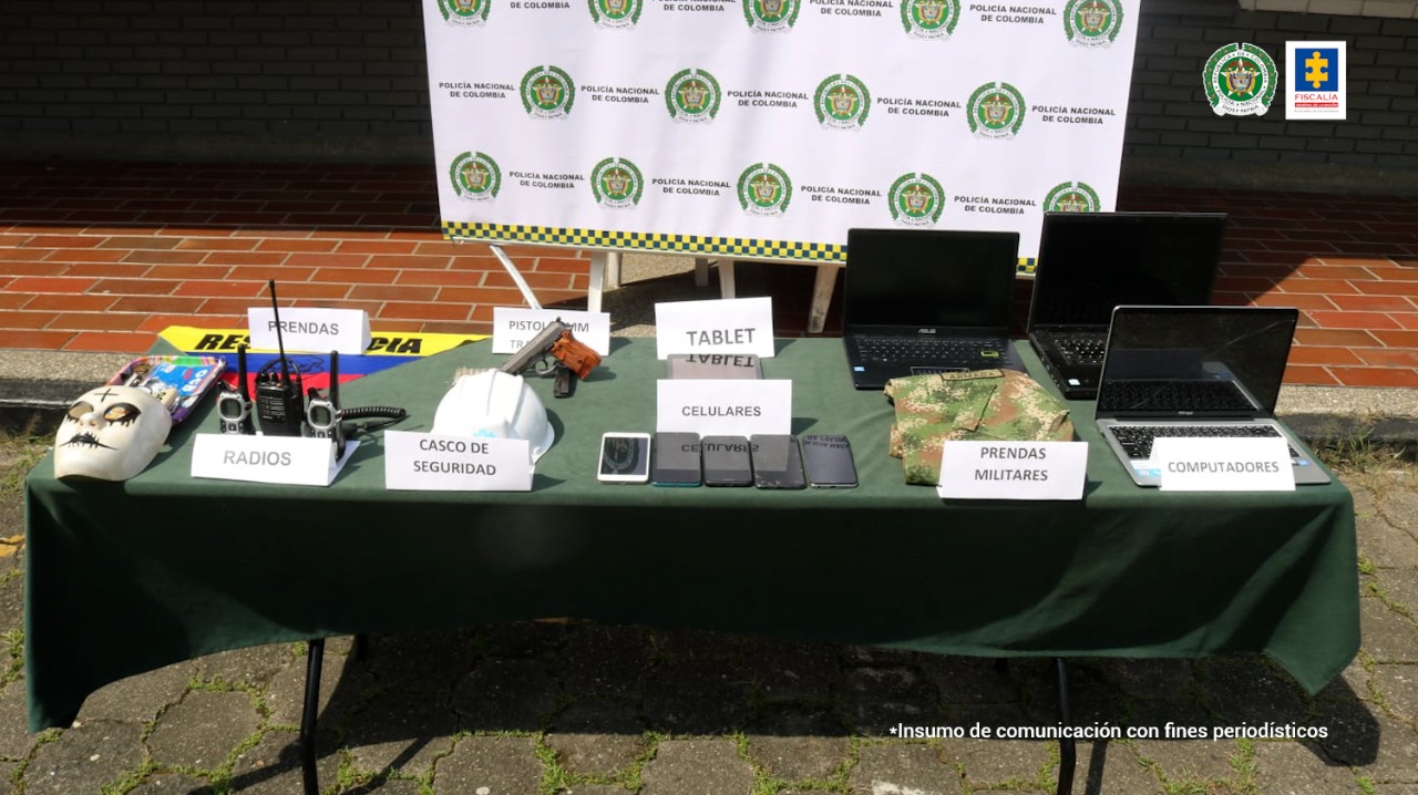 Fiscalia.gov.co Elementos incautados a los capturados, presuntamente de la Primera Línea