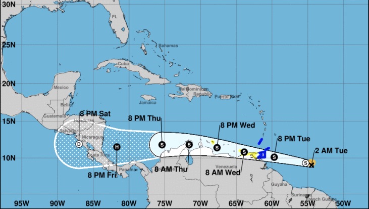 Actualización de la trayectoria de la tormenta.