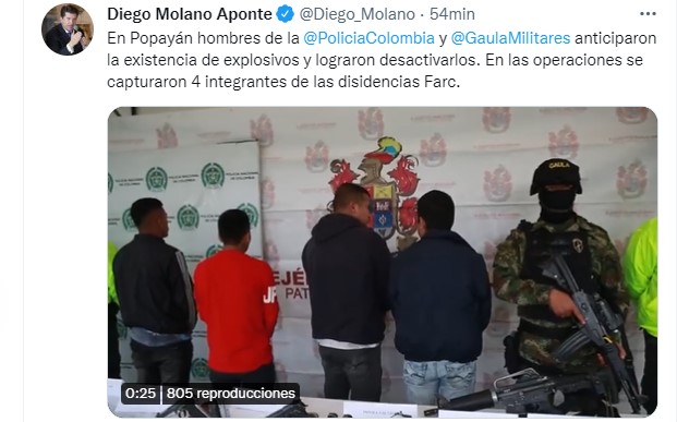 El reporte del Ministro Molano en Twitter.