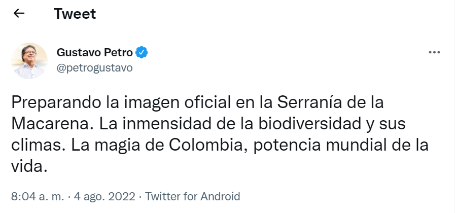 Tweet de Gustavo Petro