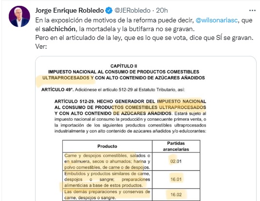 Hasta ahora no están gravados, pero en el articulado sí lo contempla, advierte el senador Jorge Robledo.