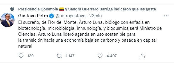 El trino de Petro sobre el nuevo Ministro de Ciencias