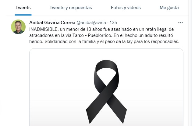 El trino del Gobernador de Antioquia, Aníbal Gaviria.