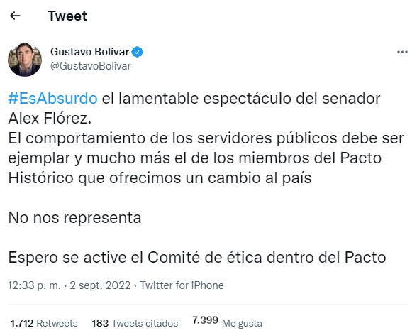 El senador Gustavo Flórez uno de los que rechazó la conducta de Flórez.