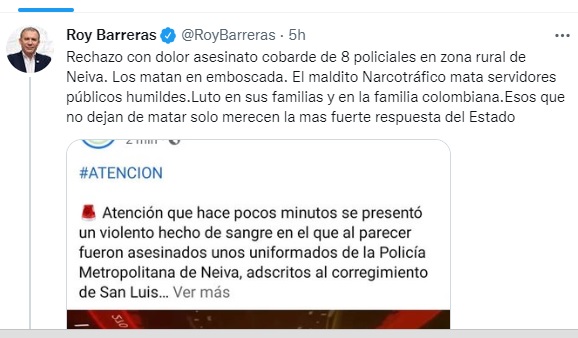 El mensajes del presidente del Senado Roy Barreras