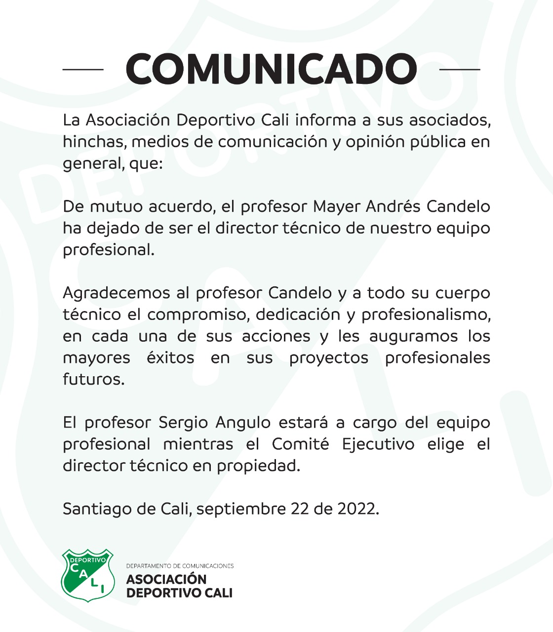 Comunicado del Deportivo Cali