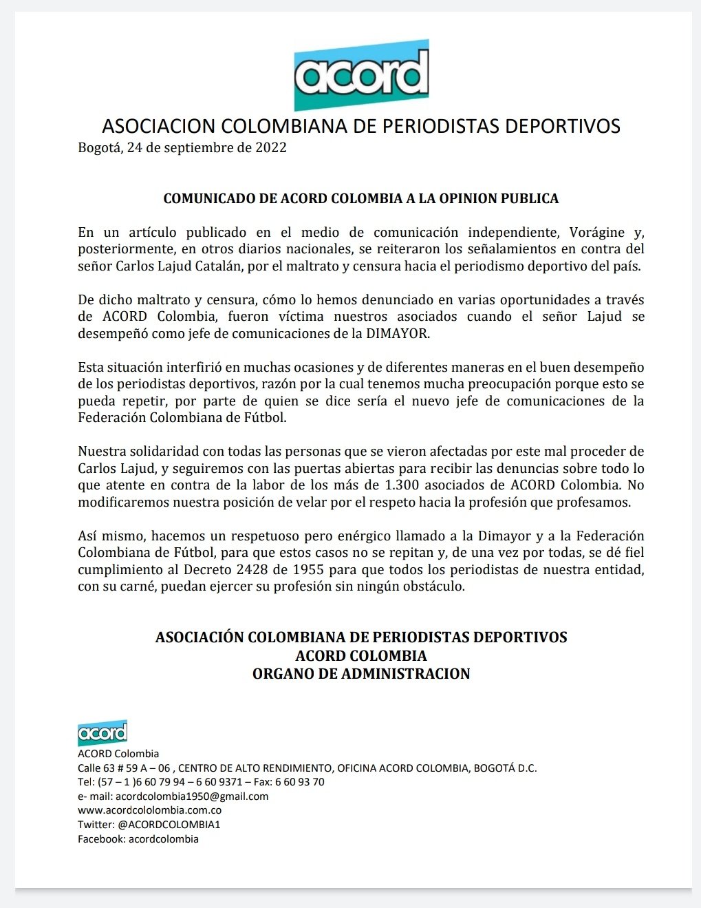 Acord. Comunicado de Acord.