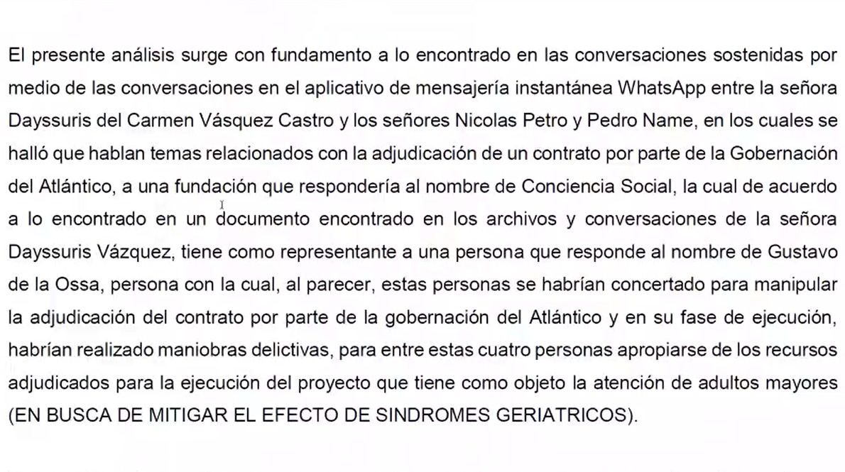 Uno de los apartes leídos por el Fiscal.