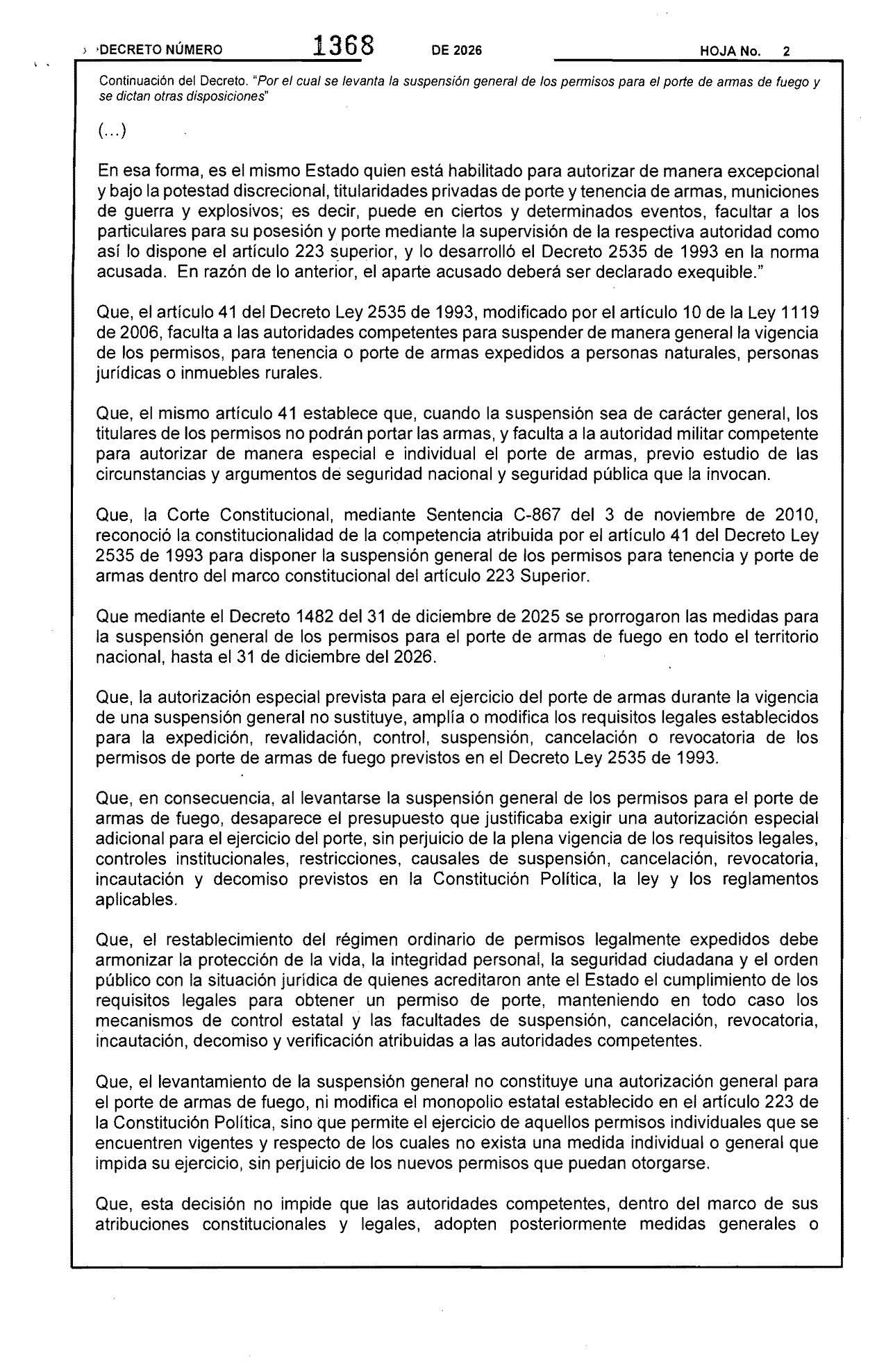 Decreto 1368 del 8 de septiembre de 2026 Decreto 1368 del 8 de septiembre de 2026
