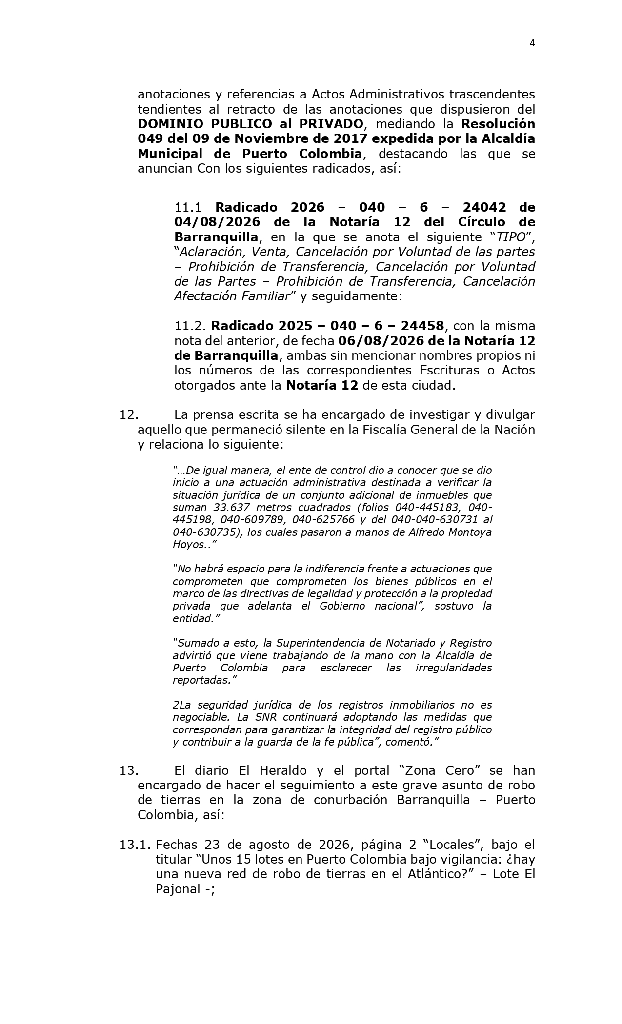 Piden a Fiscalía dar celeridad a investigación sobre 'cesión gratuita' de lotes en Puerto Piden a Fiscalía dar celeridad a investigación sobre 'cesión gratuita' de lotes en Puerto