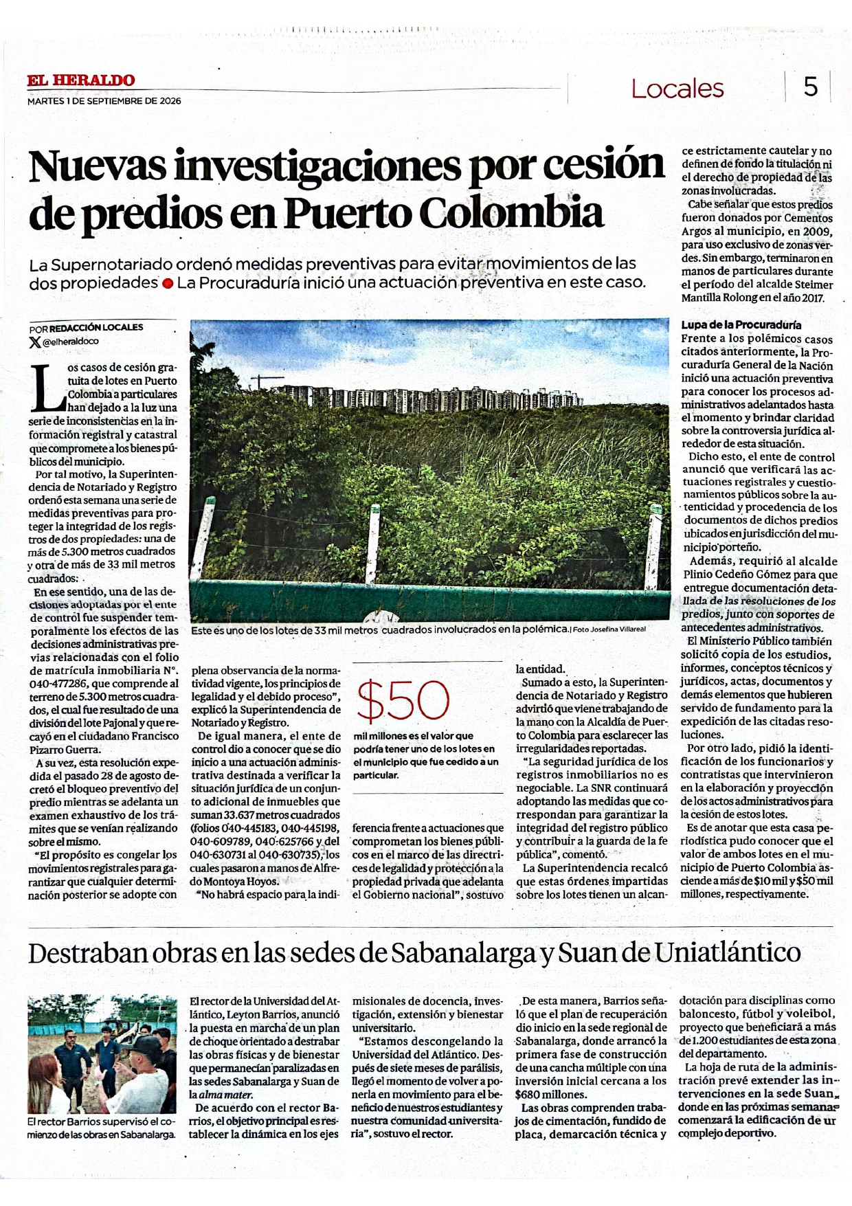 Piden a Fiscalía dar celeridad a investigación sobre 'cesión gratuita' de lotes en Puerto Piden a Fiscalía dar celeridad a investigación sobre 'cesión gratuita' de lotes en Puerto