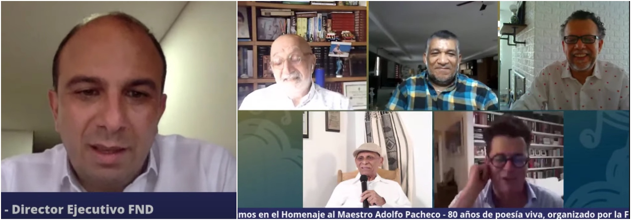 El director Ejecutivo de la FND, Carlos Camargo Assis; y los invitados al homenaje a Adolfo Pacheco.