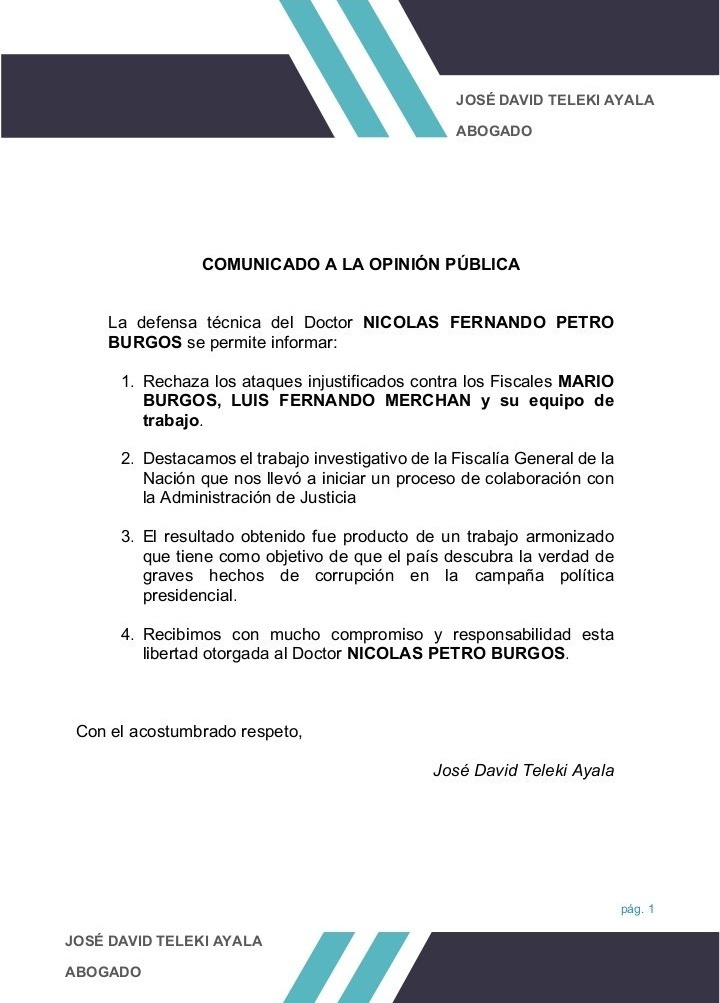 Comunicado del abogado José David Teleki 