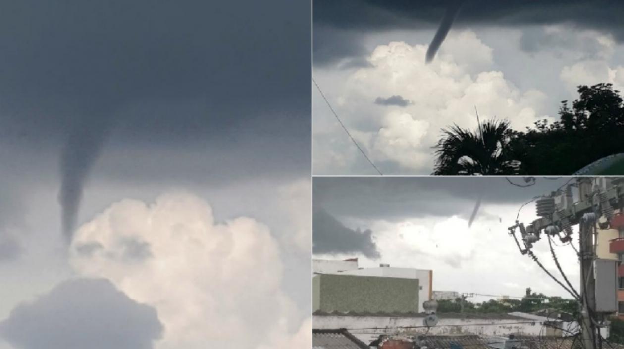 Así se vio en el cielo barranquillero un pequeño tornado.