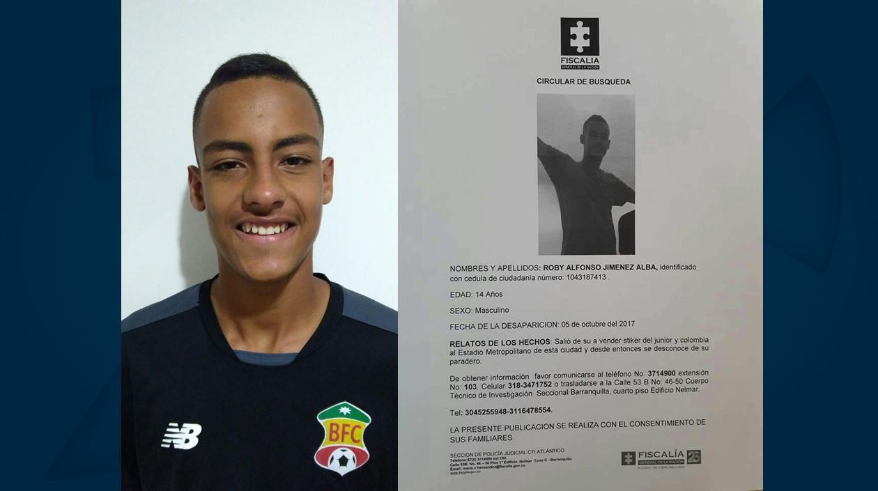 Imágenes de Roby Jiménez y del reporte de la Fiscalía para ayudar a encontrarlo.